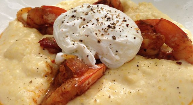 Shrimp and grits with bonus poached egg