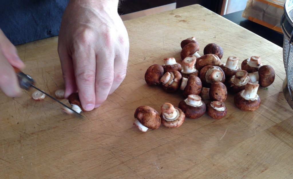 David cutting mushrooms