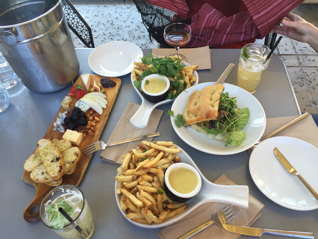 An excellent cheese board, avo sammich, & fantastic fries with curry dip at Panama 66
